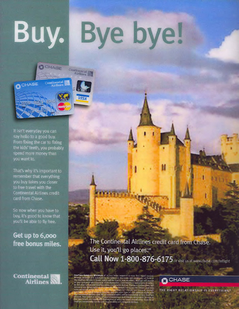 Tbis campaign for the Chase Continental credit card integrated print, direct mail and airport dioramas. : Financial Services : Eva Okada