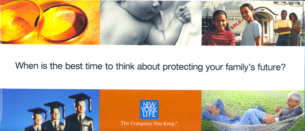 Direct mail envelope: graphics and copy support the life cycle message. : Insurance : Eva Okada