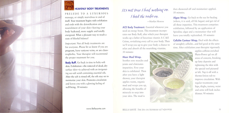 Inside spread of Bella Santé Spa brochure. : Travel & Leisure : Eva Okada