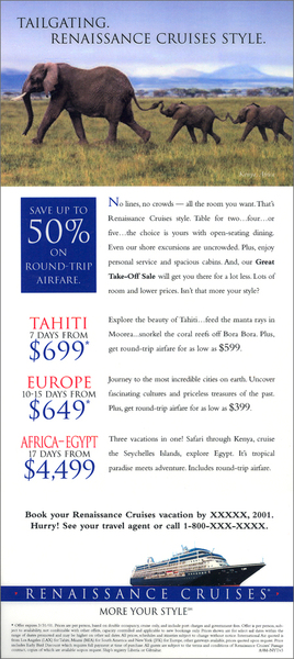 Surprising visual and copy lets the traveler know that a cruise isn't just about sailing. : Travel & Leisure : Eva Okada